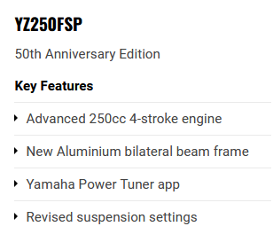 Yamaha YZ250F SP 2024 50th Anniversary Edition