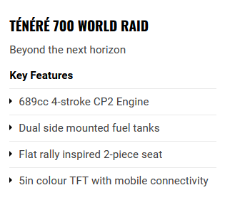 Yamaha Tenere 700 XTZ690 T7 'World Raid' 2023 DEMO